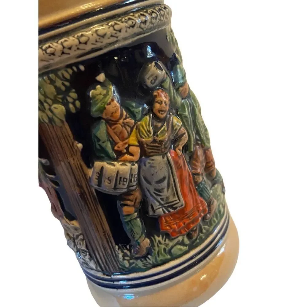 Vintage German Beer Stein 7” - Pewter Lid